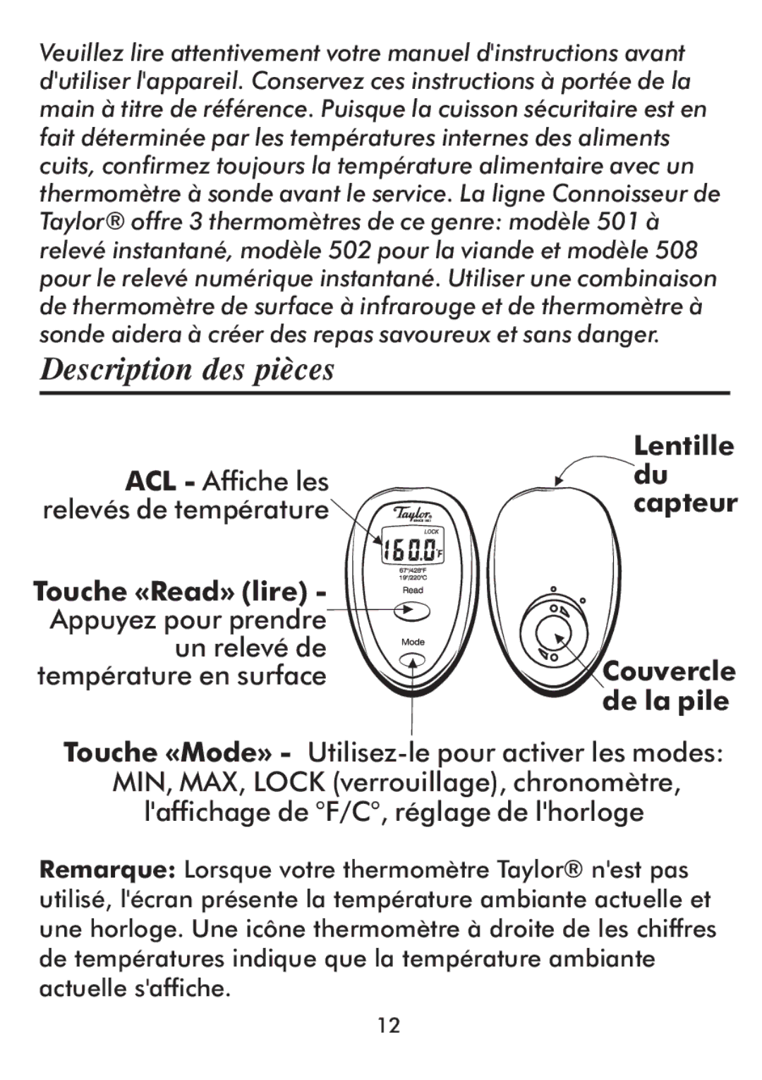 Taylor 512 instruction manual Description des pièces 