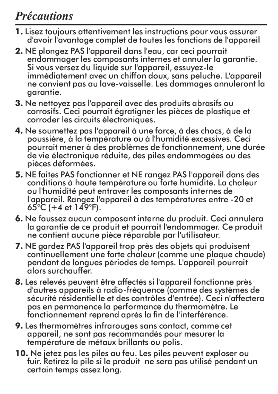 Taylor 512 instruction manual Précautions 