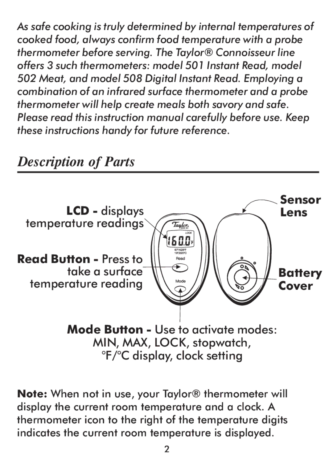 Taylor 512 instruction manual Description of Parts 