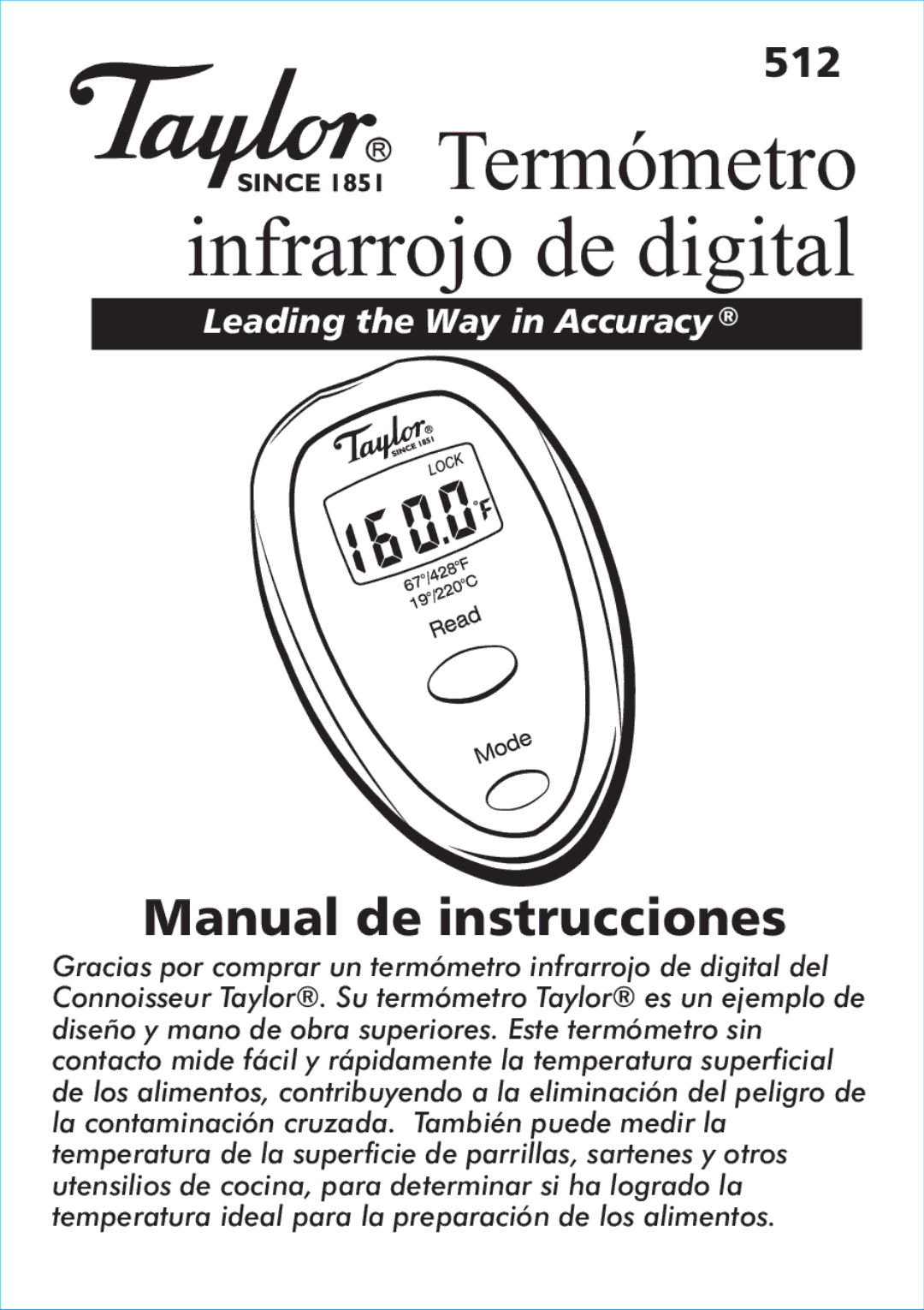 Taylor 512 instruction manual Termómetro infrarrojo de digital 