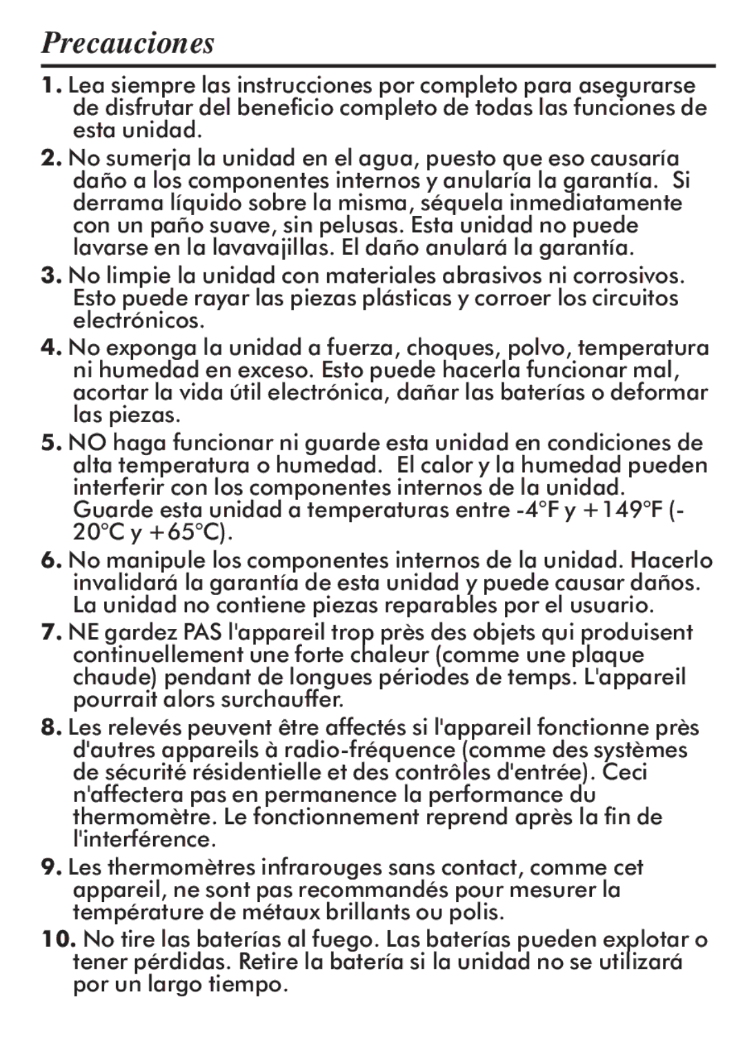 Taylor 512 instruction manual Precauciones 