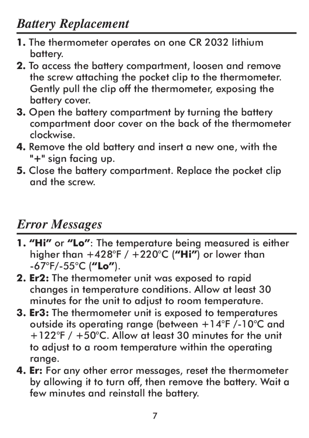 Taylor 512 instruction manual Battery Replacement, Error Messages 