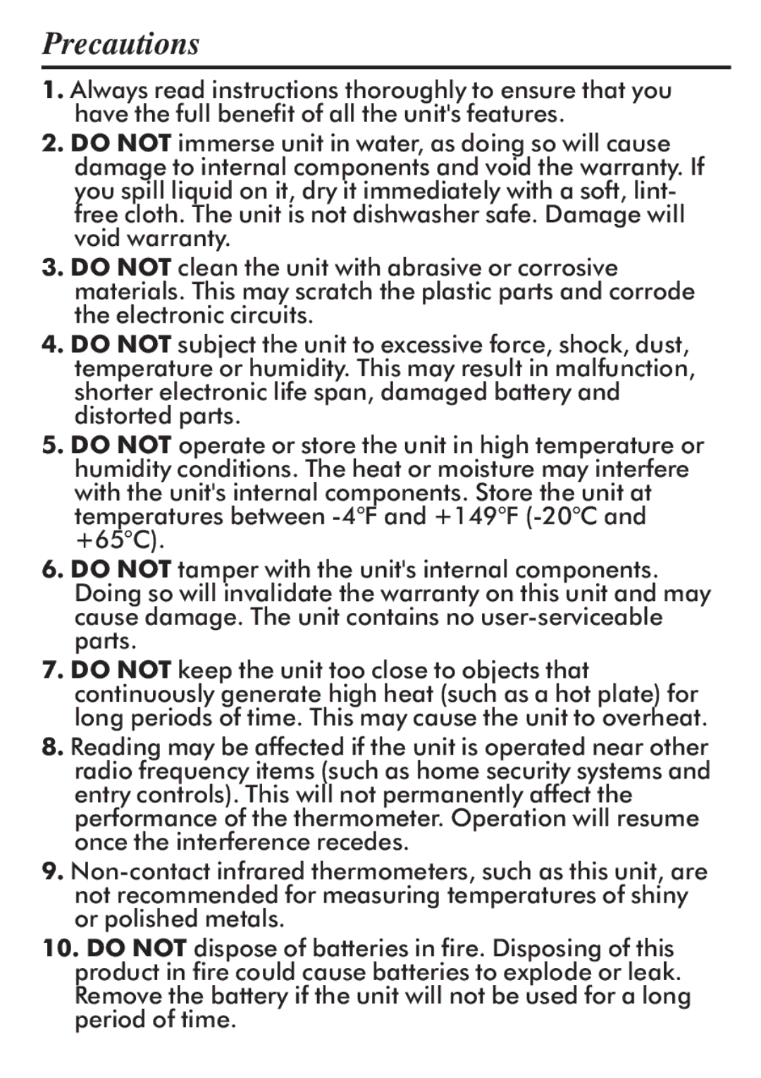 Taylor 512 instruction manual Precautions 