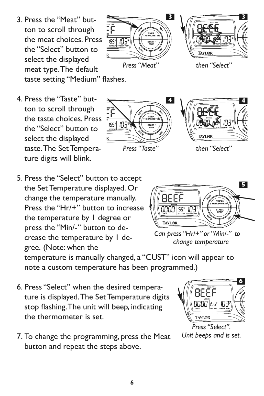 Taylor 532, 1479-21 Meat type.The default, Taste.The Set Tempera, Crease the temperature by 1 de, Gree. Note when 