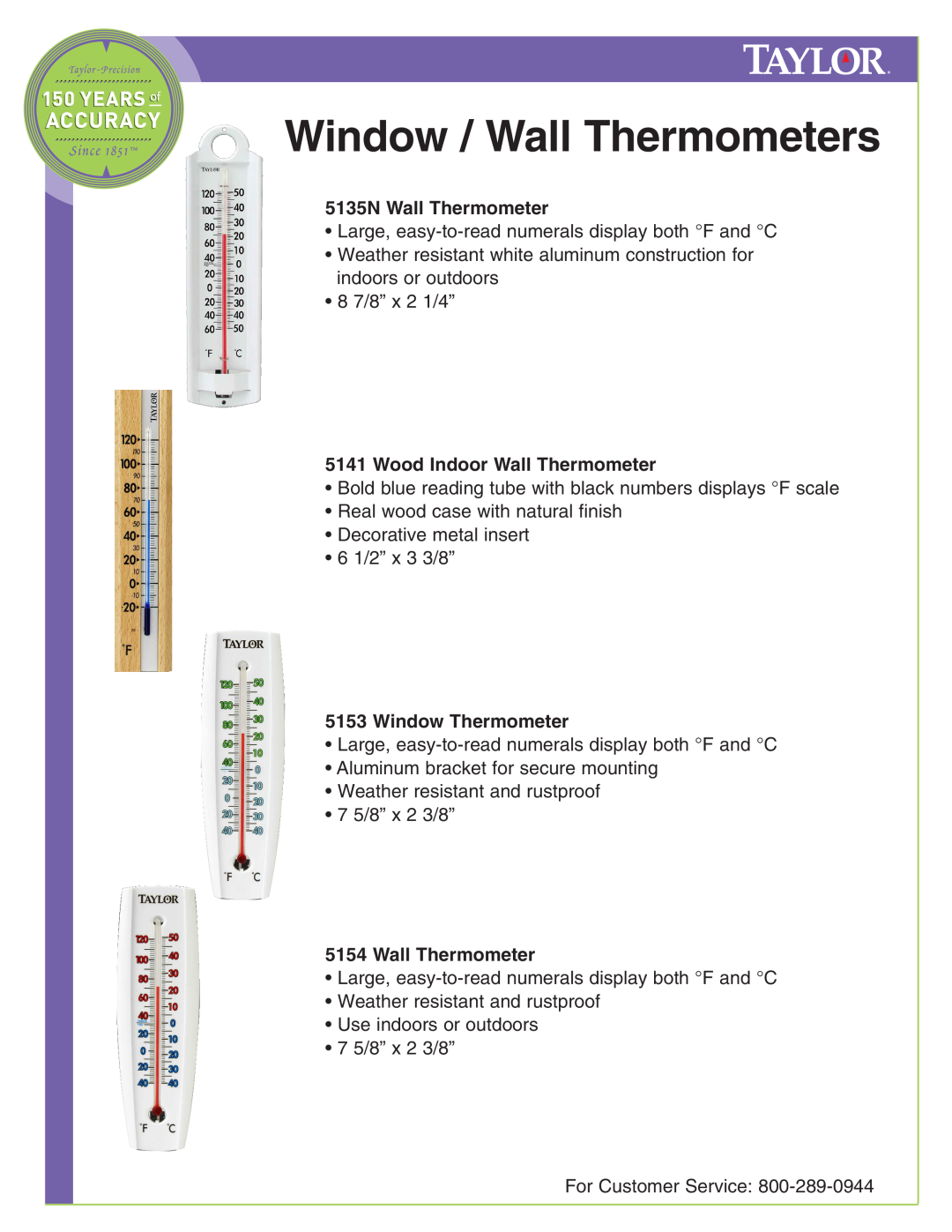 Taylor 5132N, 5535N 5135N Wall Thermometer, Wood Indoor Wall Thermometer, Window Thermometer, Window / Wall Thermometers 