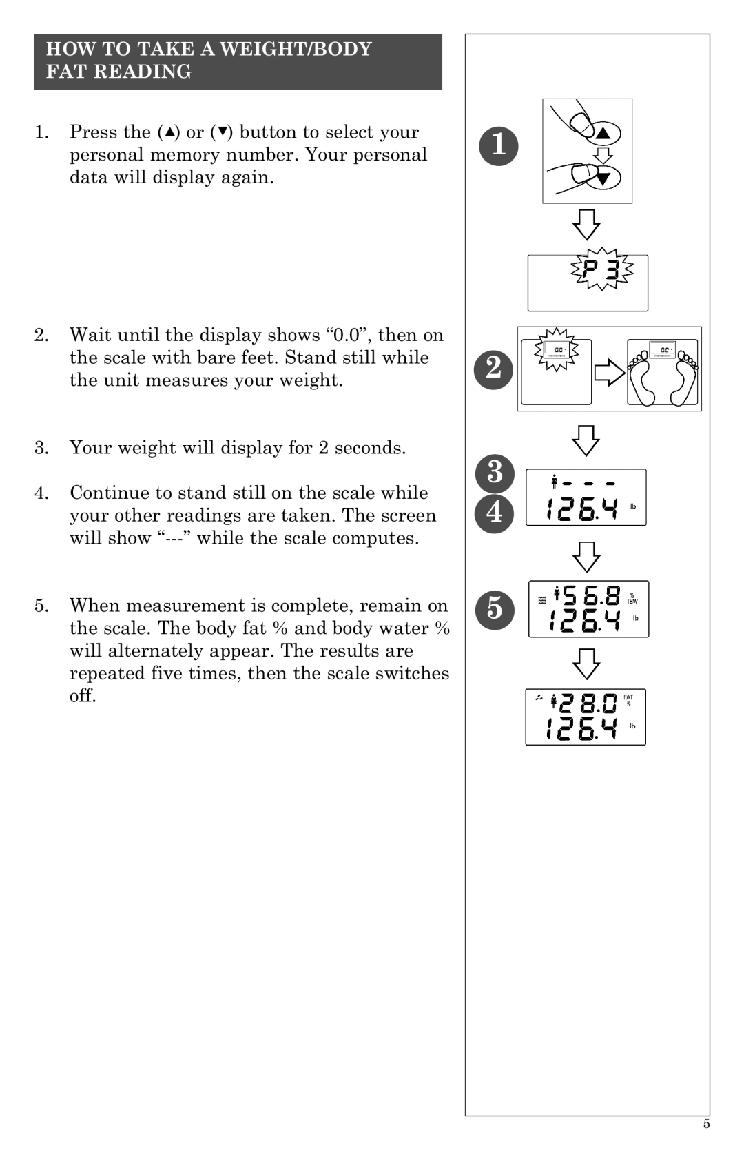 Taylor 5738BL instruction manual HOW to Take a WEIGHT/BODY FAT Reading 