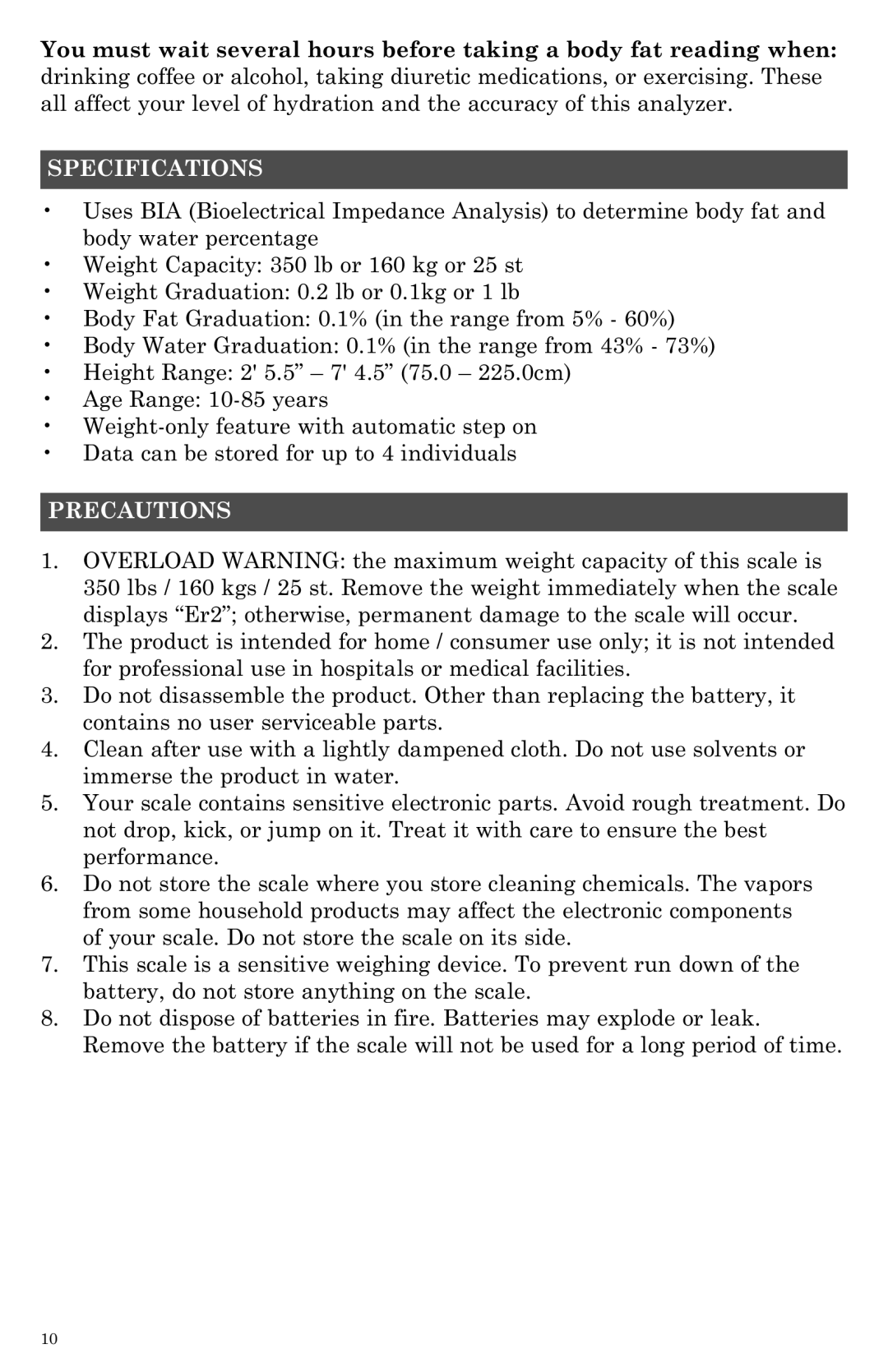 Taylor 5754 instruction manual Specifications, Precautions 