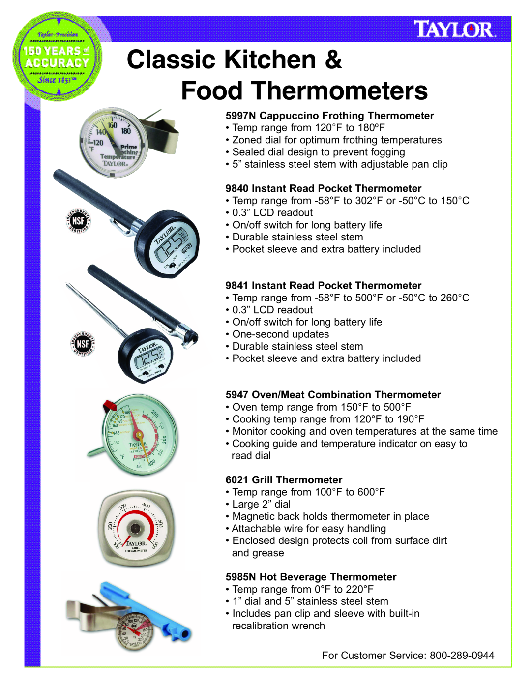 Taylor 5924 5997N Cappuccino Frothing Thermometer, Instant Read Pocket Thermometer, Oven/Meat Combination Thermometer 