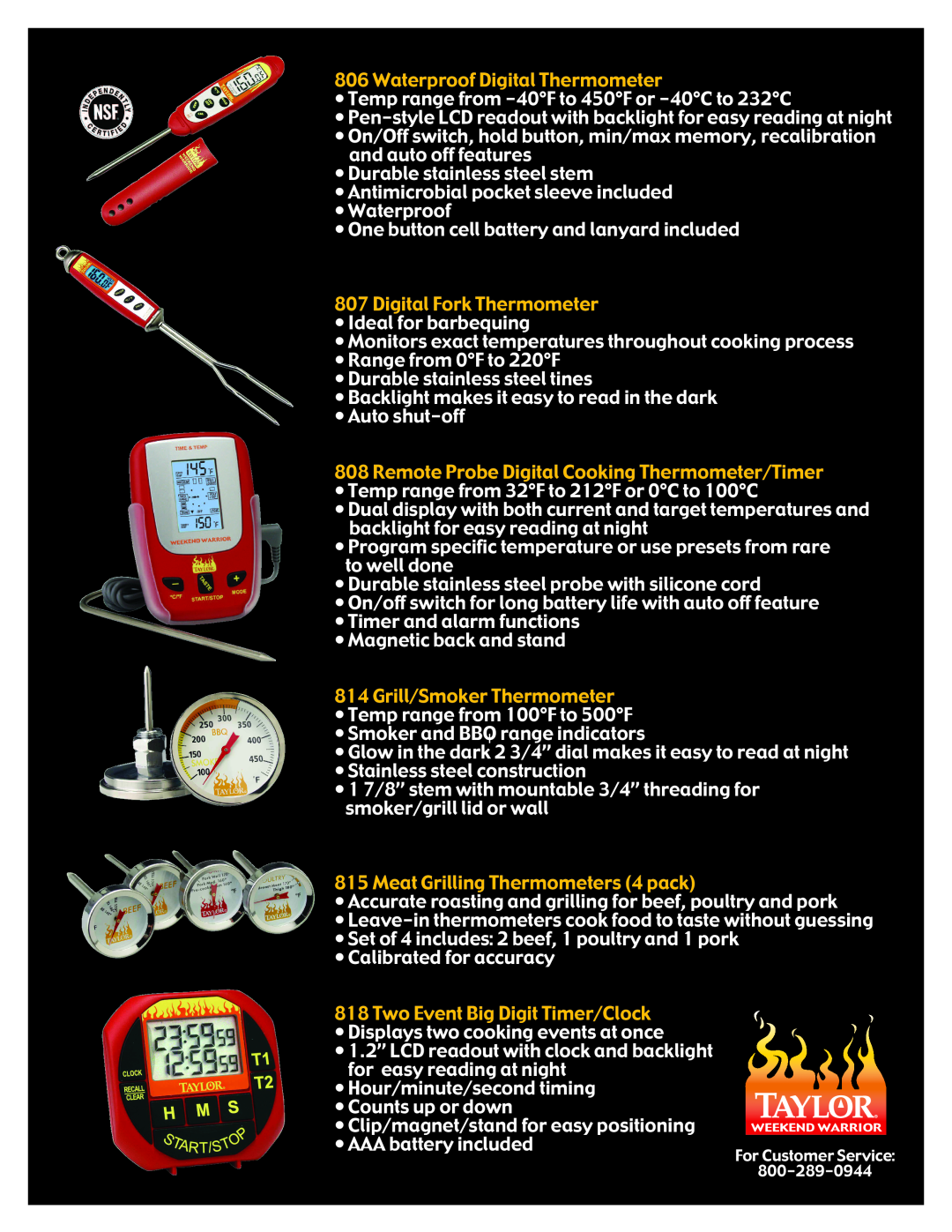 Taylor 808, 805 Waterproof Digital Thermometer, Digital Fork Thermometer, Remote Probe Digital Cooking Thermometer/Timer 