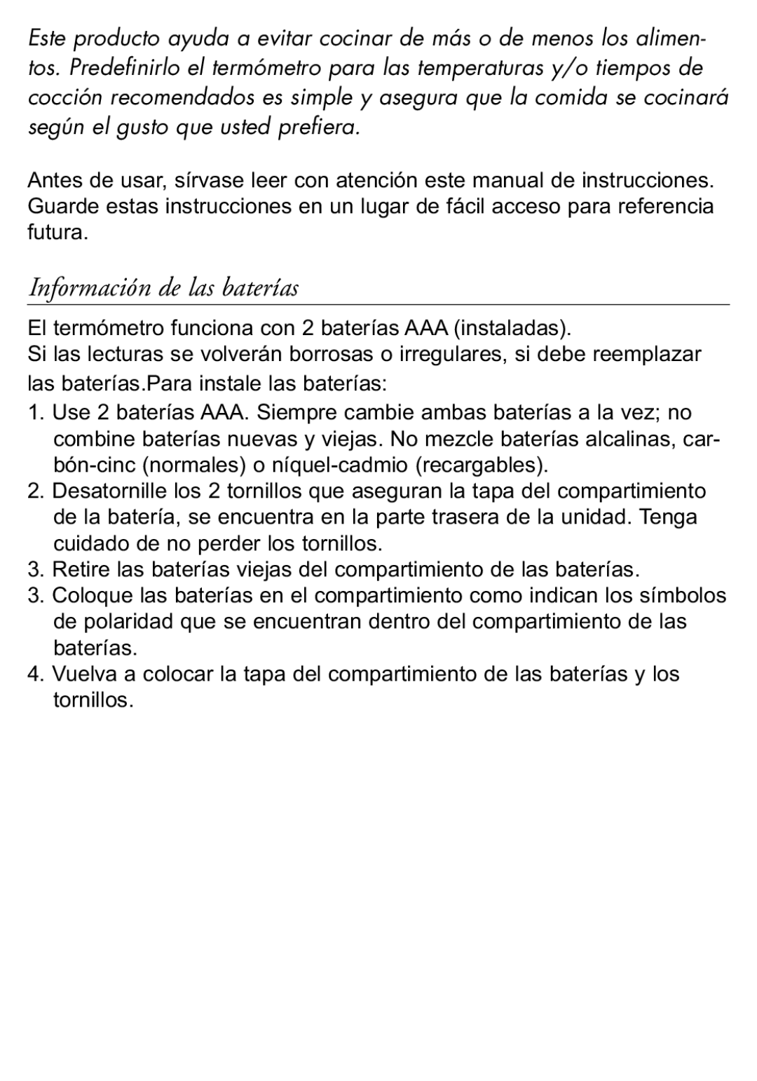 Taylor 816 instruction manual Información de las baterías 