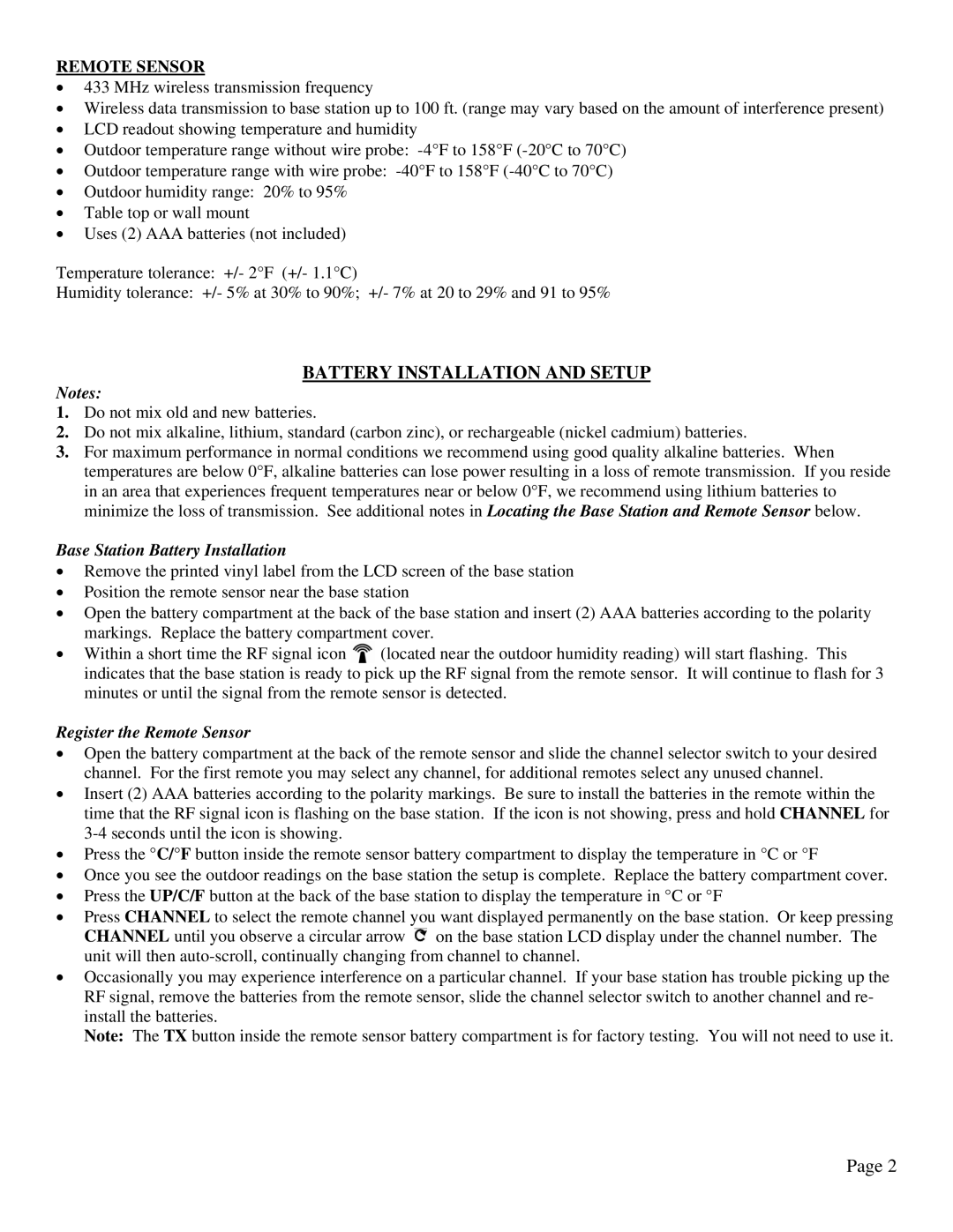 Taylor 91756 user manual Battery Installation and Setup, Base Station Battery Installation, Register the Remote Sensor 