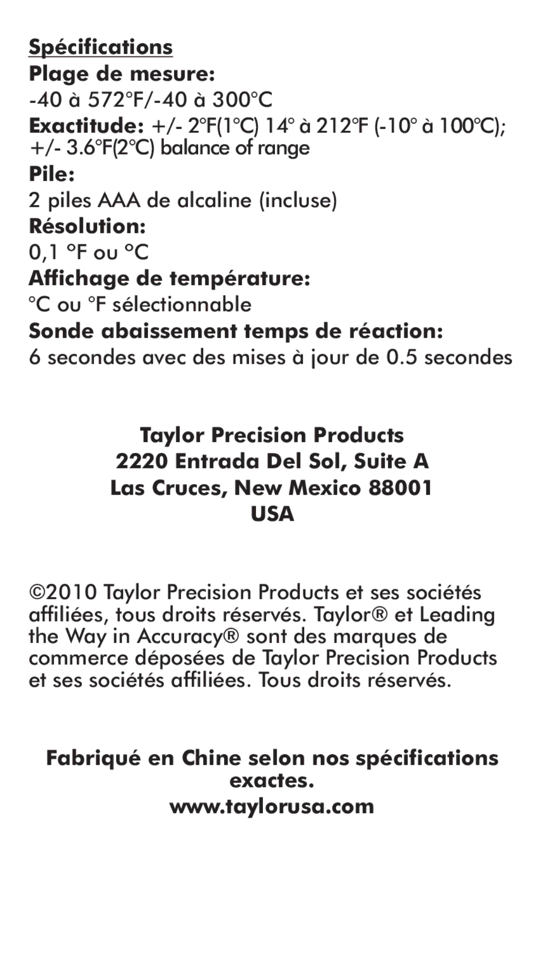 Taylor 9867FDA instruction manual Usa 