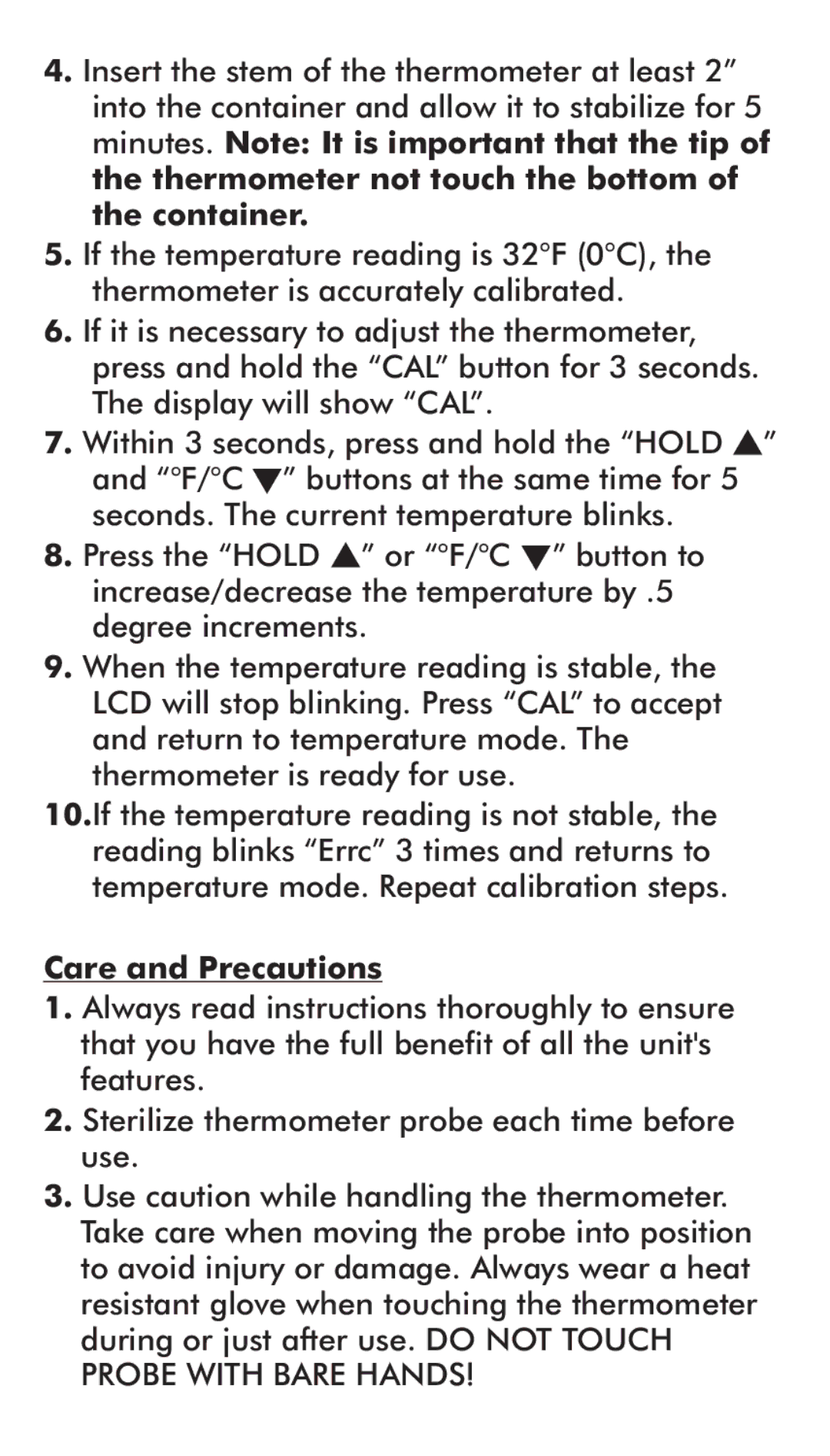 Taylor 9867FDA instruction manual Care and Precautions 