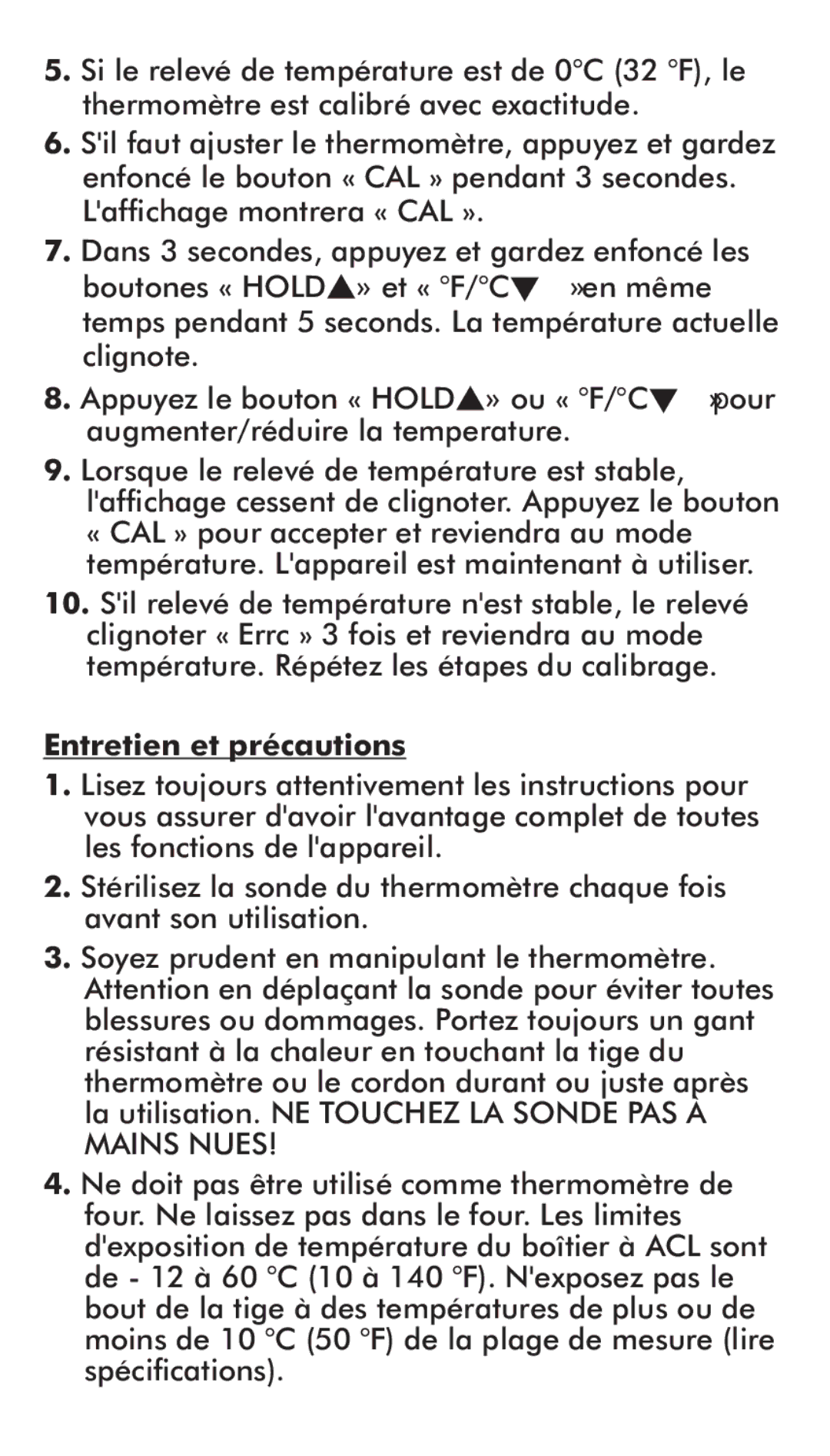 Taylor 9867FDA instruction manual Entretien et précautions 