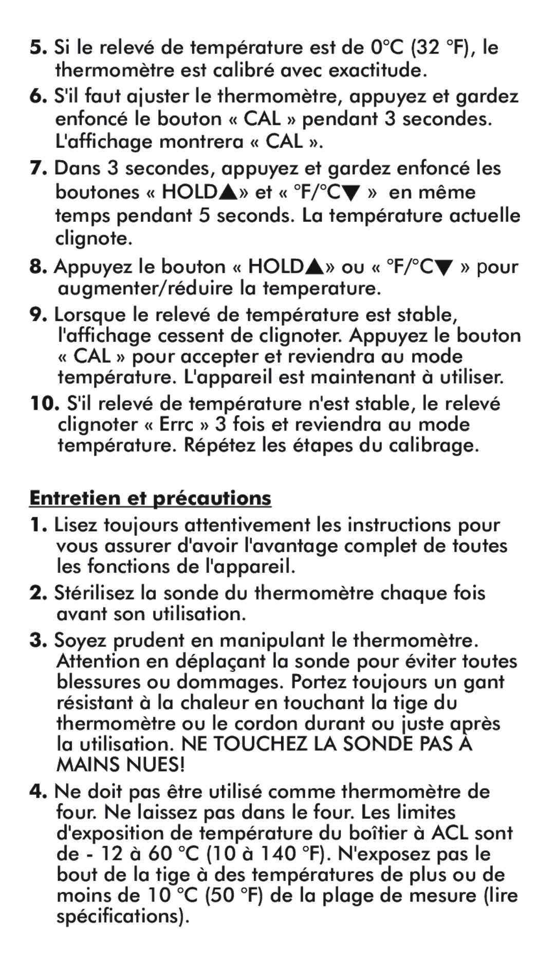 Taylor 9867S instruction manual Entretien et précautions 