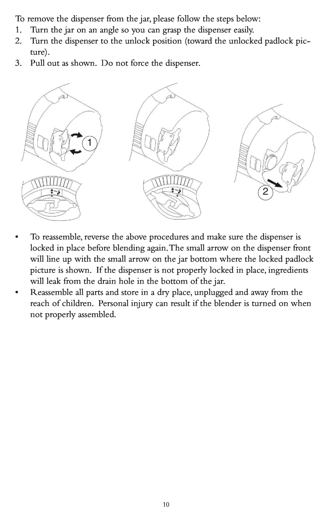 Taylor AB-1000-BL instruction manual Toremove the dispenser from the jar, please follow the steps below 