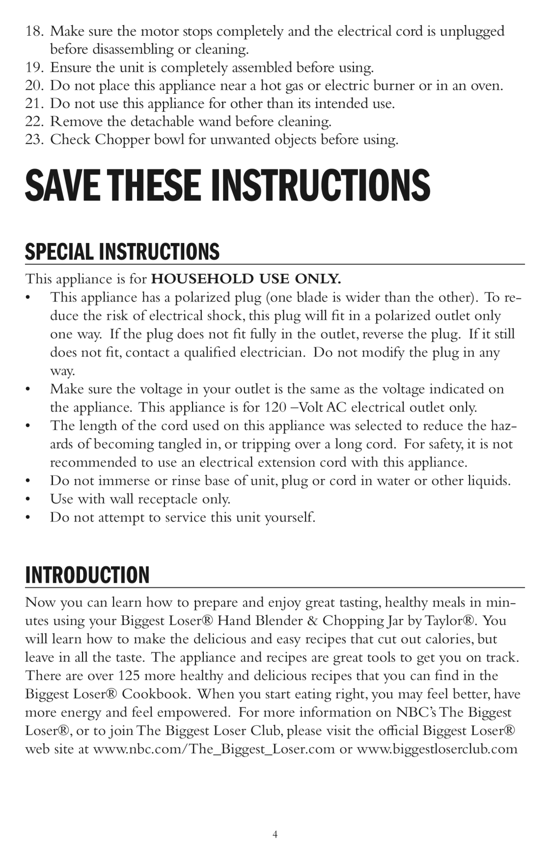 Taylor AB-1001-BL instruction manual Special Instructions, Introduction 