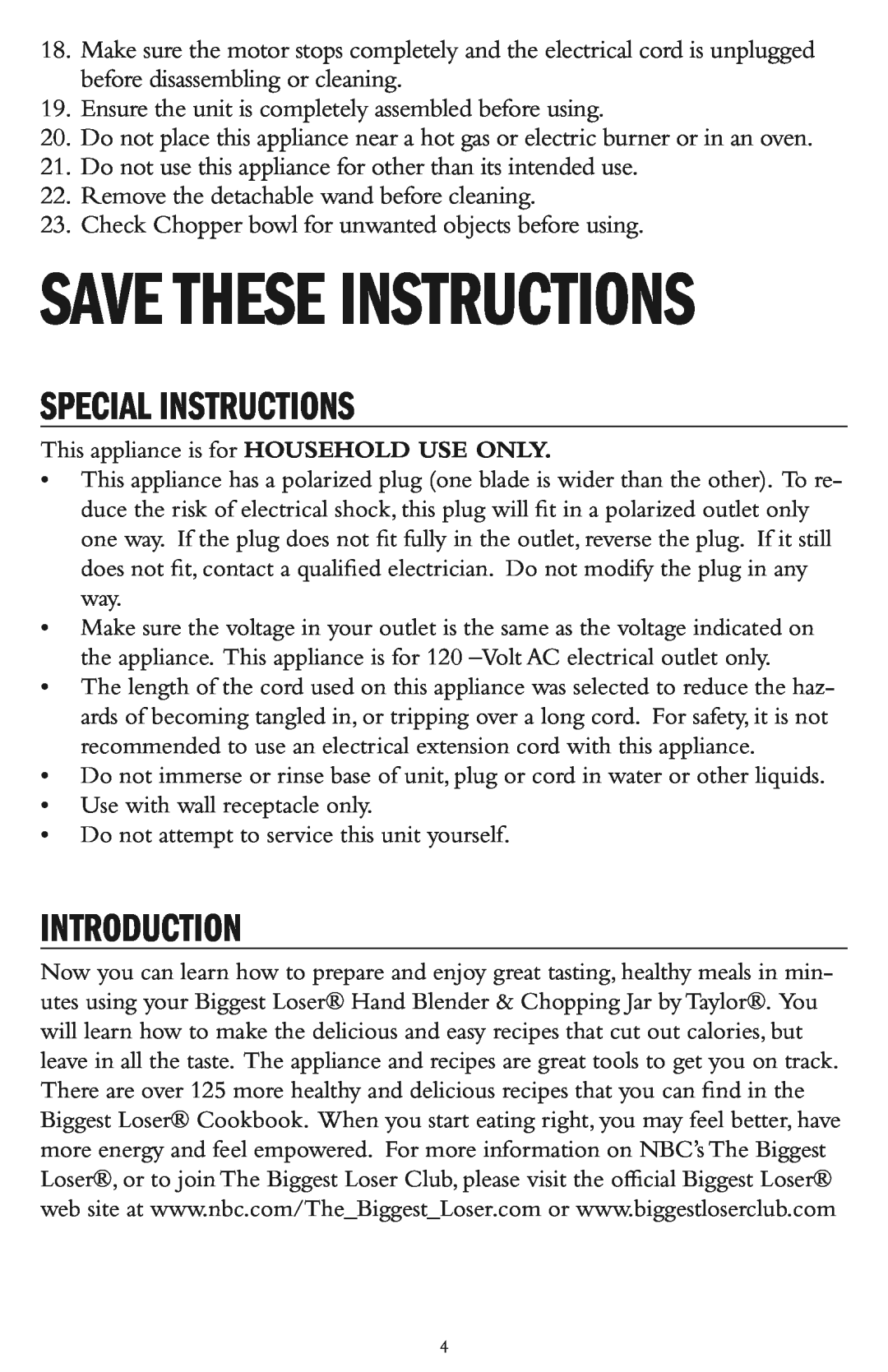 Taylor AB-1001-BL instruction manual Special Instructions, Introduction, Save These Instructions 