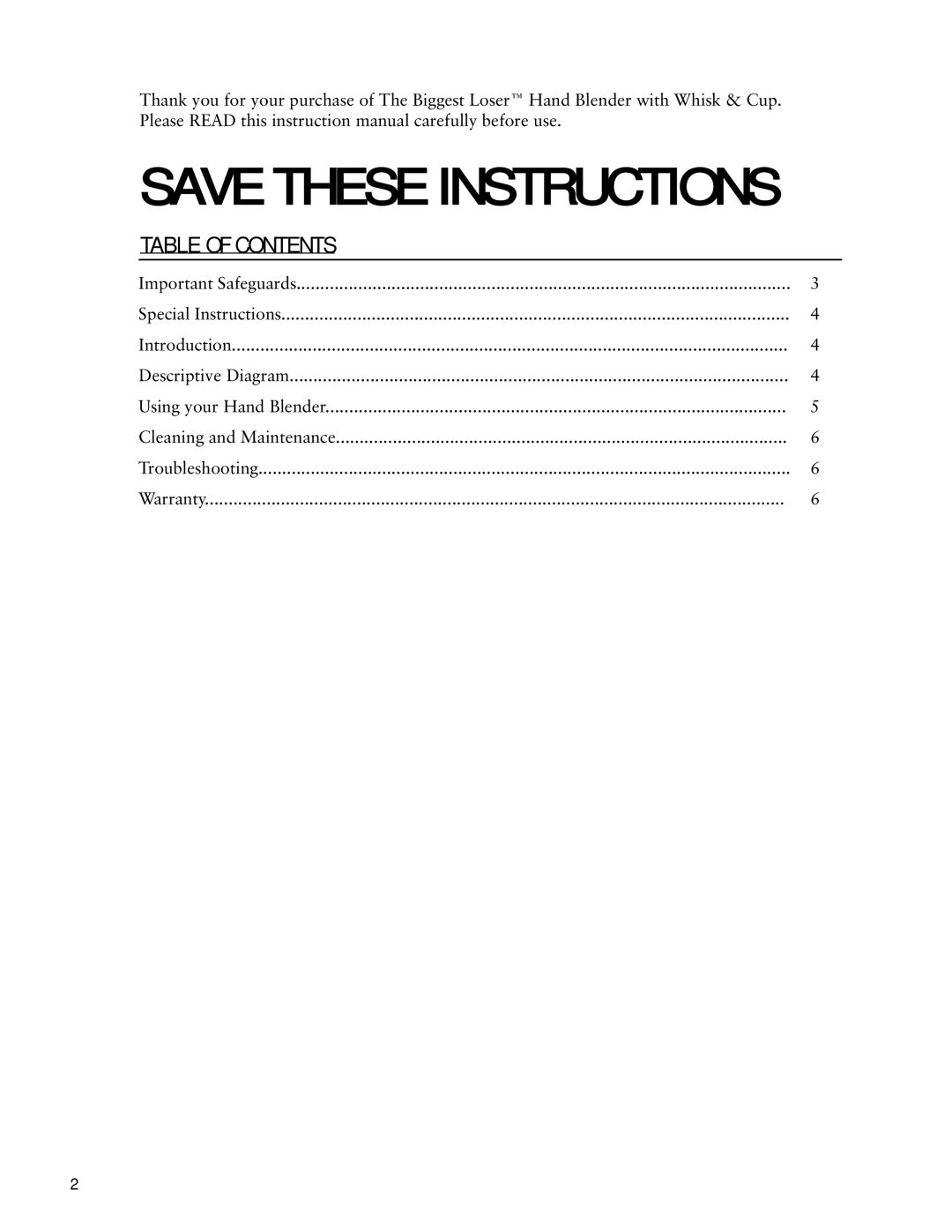 Taylor AB-1051-BL instruction manual Table of Contents 