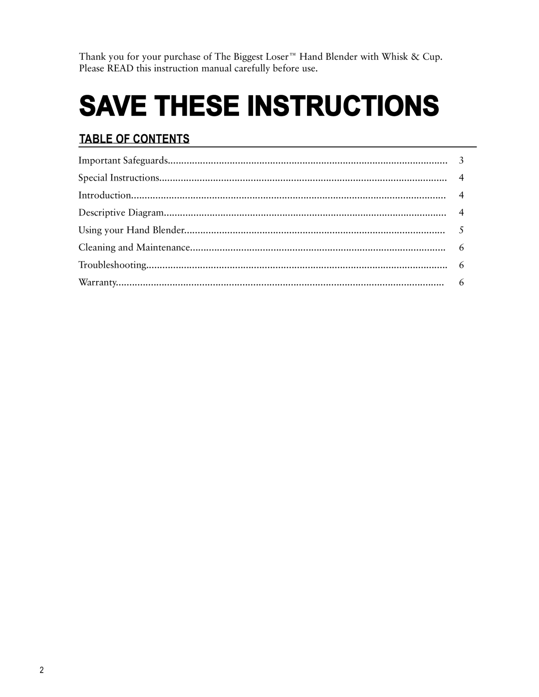 Taylor AB-1051-BL instruction manual Table Of Contents, Save These Instructions 