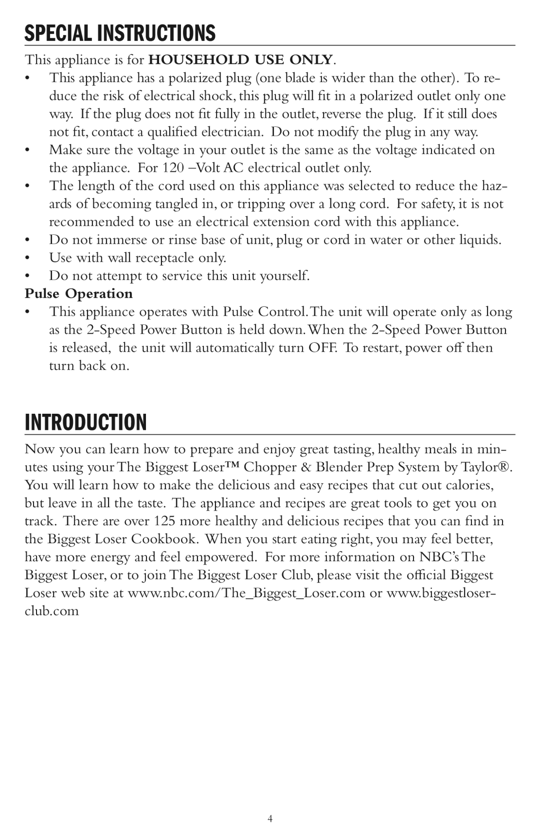 Taylor AC-1200-BL instruction manual Special Instructions, Introduction, Pulse Operation 