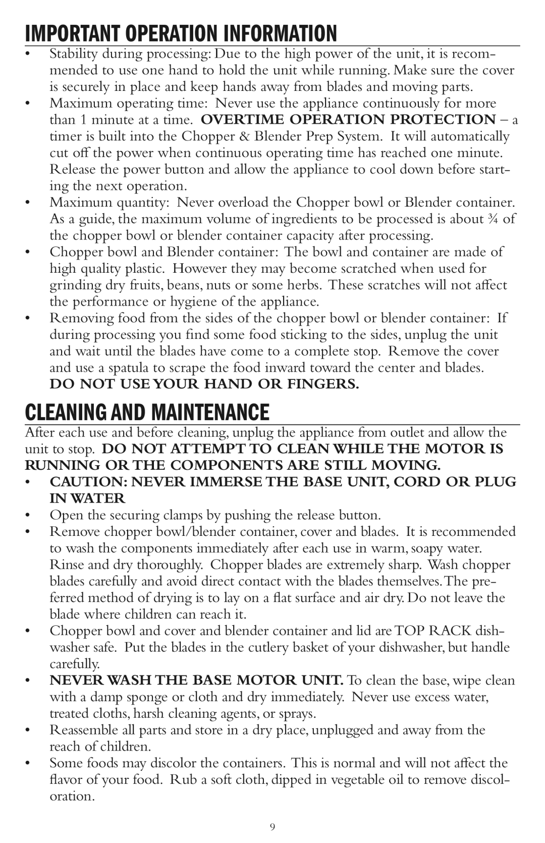 Taylor AC-1200-BL instruction manual Important Operation Information, Cleaning and Maintenance 