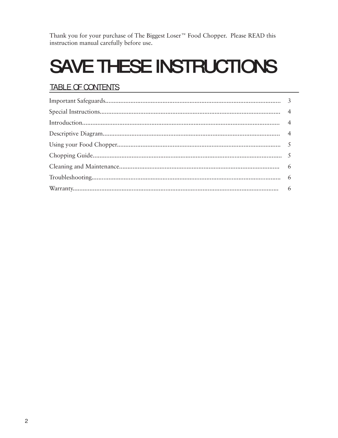 Taylor AC-1250-BL instruction manual Table of Contents 