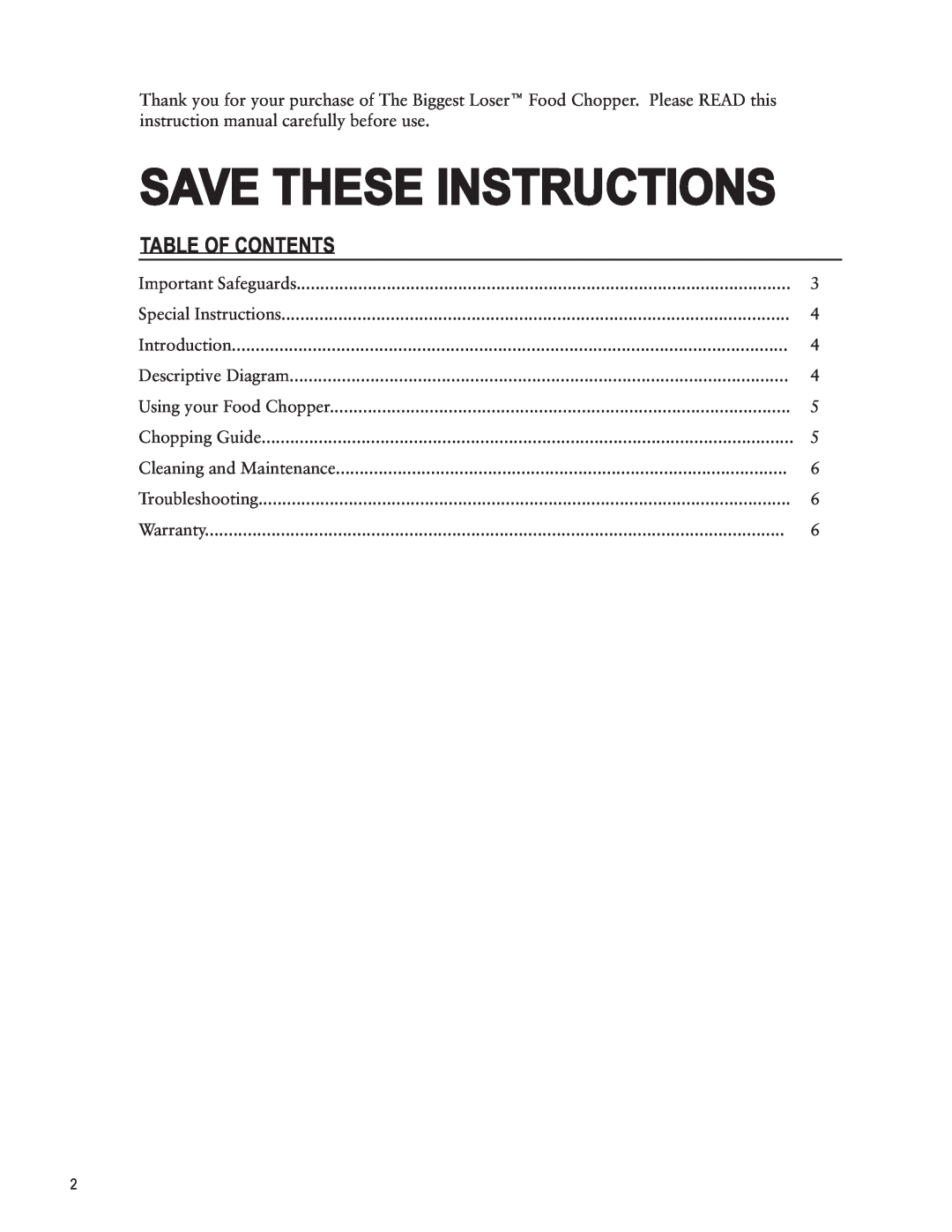 Taylor AC-1250-BL instruction manual Table Of Contents, Save These Instructions 