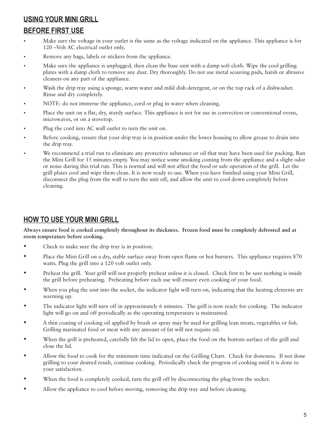 Taylor AG-1360-BL instruction manual Using Your Mini Grill Before First USE, HOW to USE Your Mini Grill 