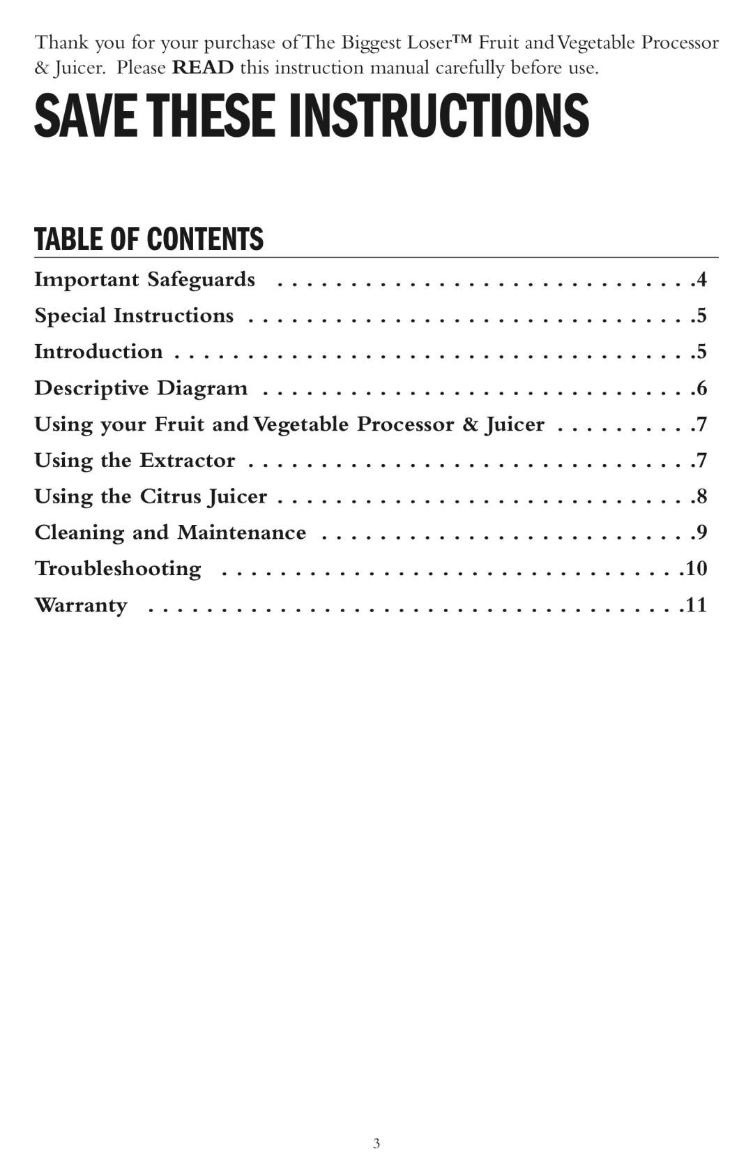 Taylor AJ-1400-BL instruction manual Table of Contents 