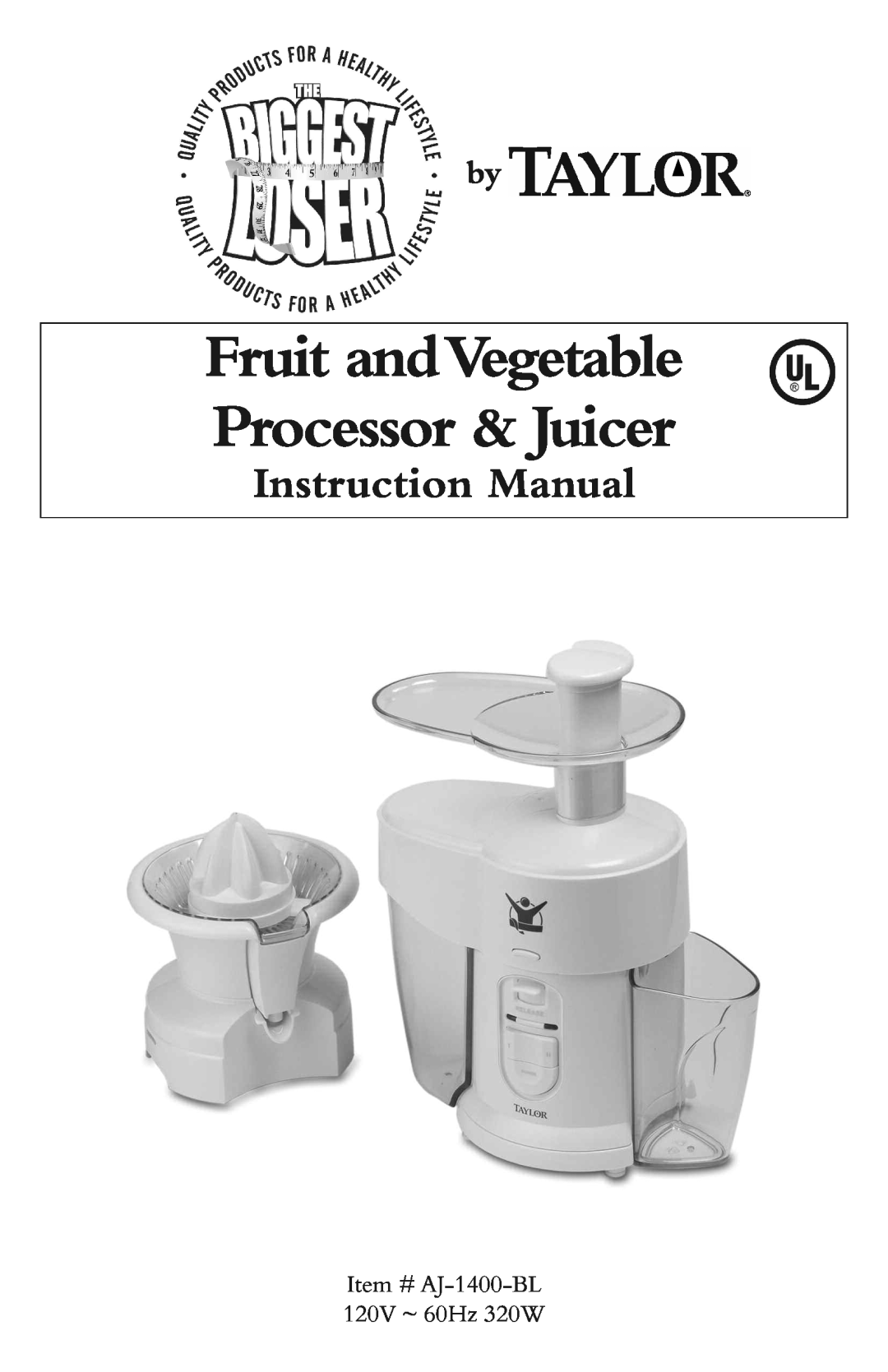 Taylor AJ-1400-BL instruction manual Fruit andVegetable Processor & Juicer 