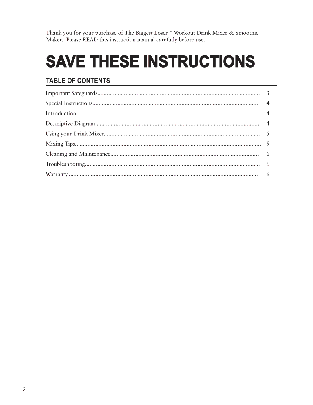 Taylor AM-1700-BL instruction manual Table of Contents 