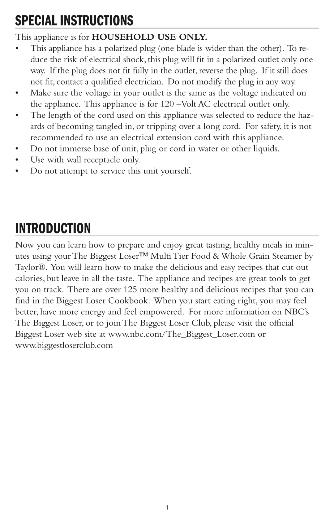 Taylor AS-1500-BL manual Special Instructions, Introduction 