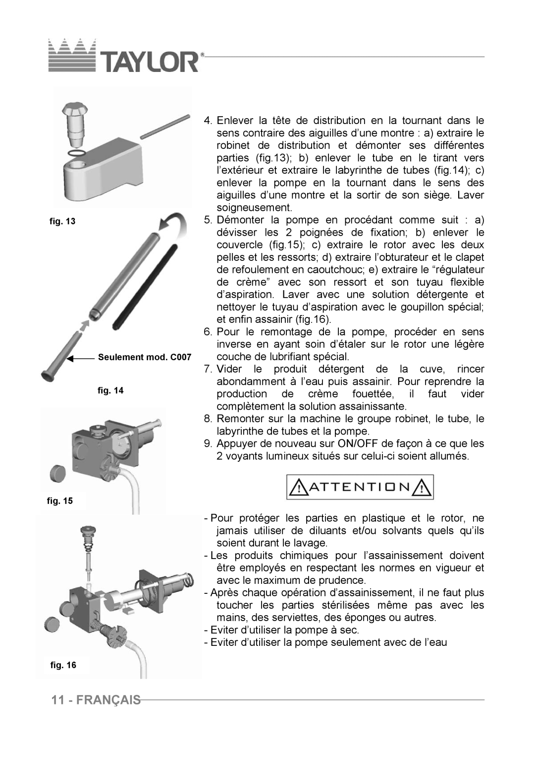 Taylor C004 - C007 manuel dutilisation Seulement mod. C007 