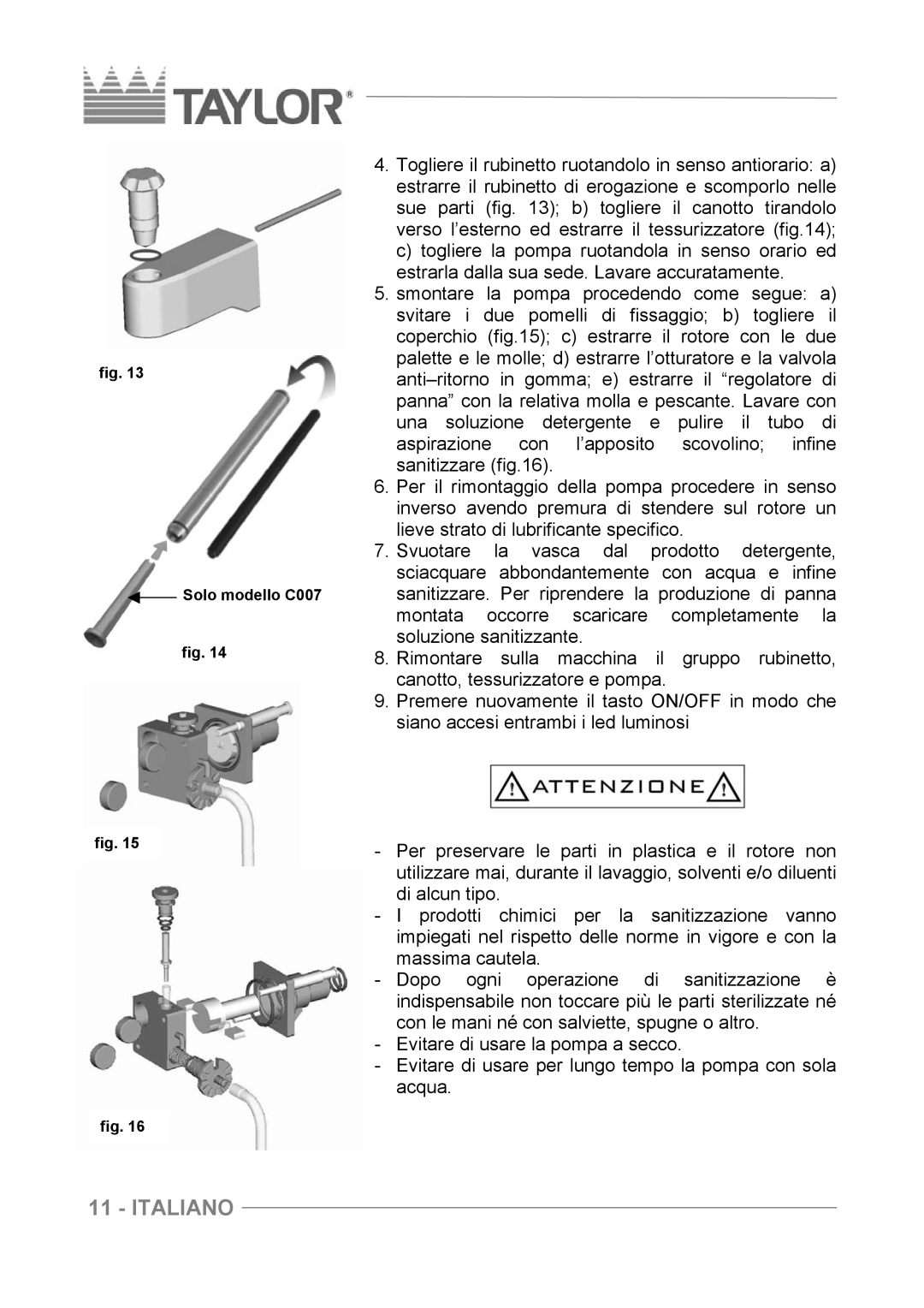 Taylor C004 - C007 manuel dutilisation Solo modello C007 