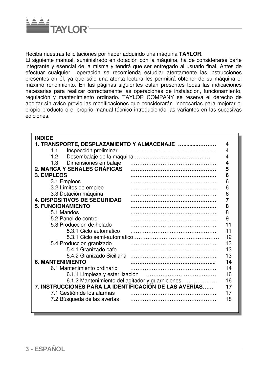 Taylor C118, C116, C117 Marca Y Señales Gráficas, Empleos, Dispositivos DE Seguridad, Funcionamiento, Mantenimiento 