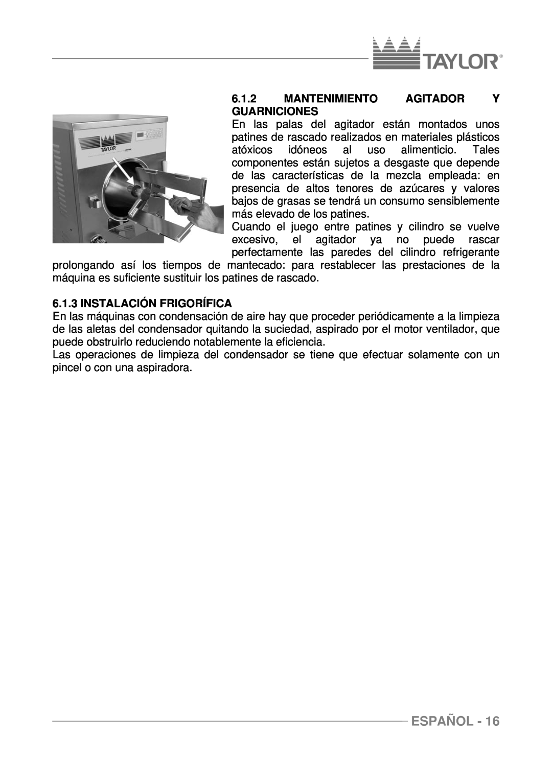 Taylor C116, C117, C118 manuel dutilisation Mantenimiento Agitador Y Guarniciones, Instalación Frigorífica, Español 