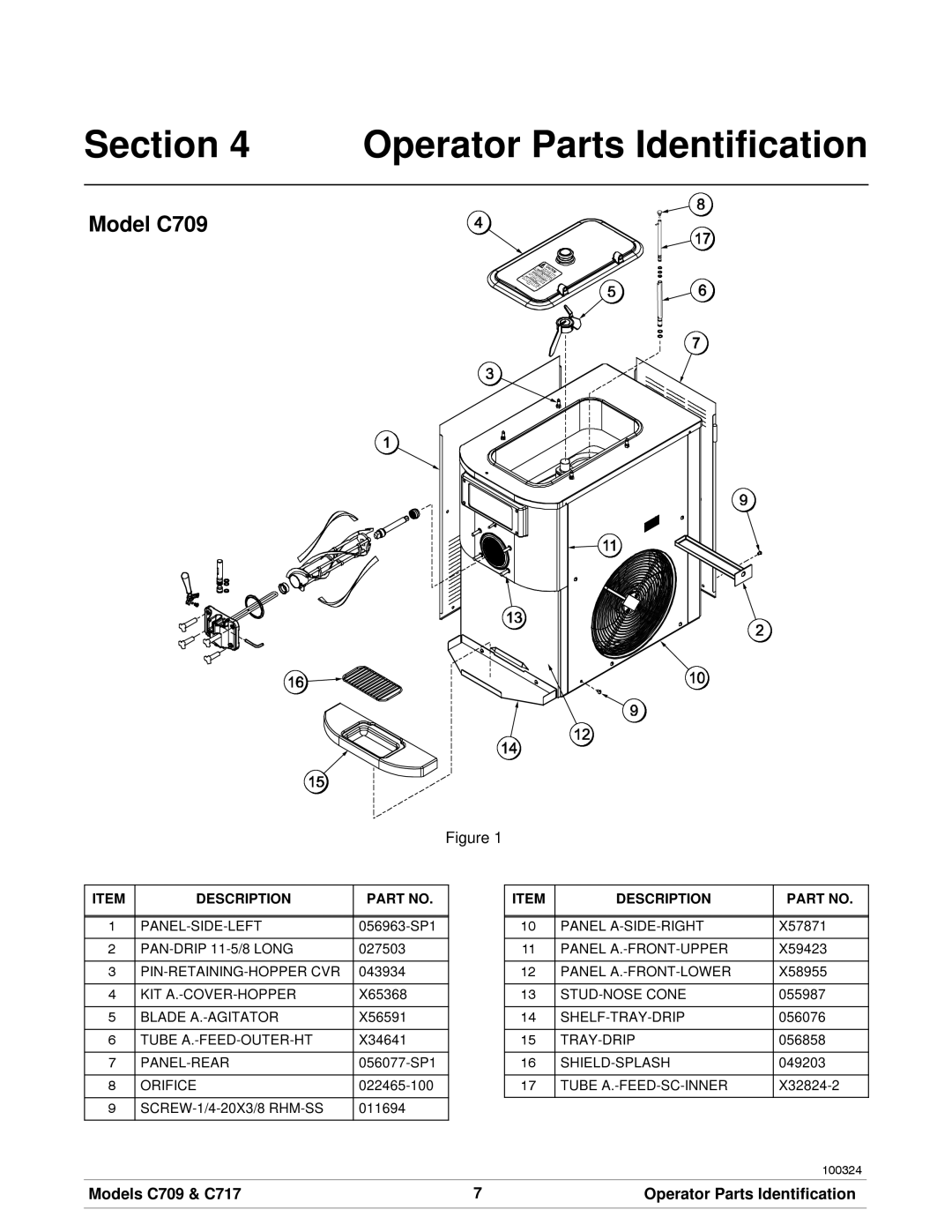 Taylor manual Model C709, Models C709 & C717 Operator Parts Identification 