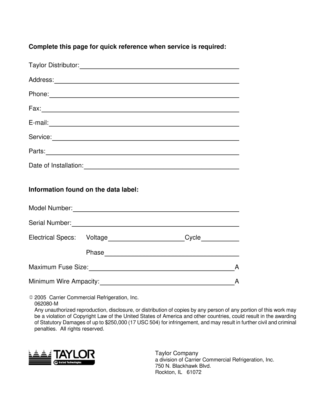 Taylor C709, C717 manual Information found on the data label 