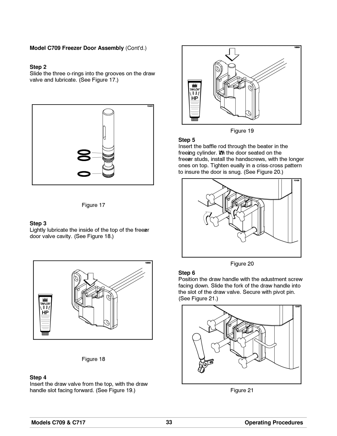 Taylor C717 manual Model C709 Freezer Door Assembly Contd Step 