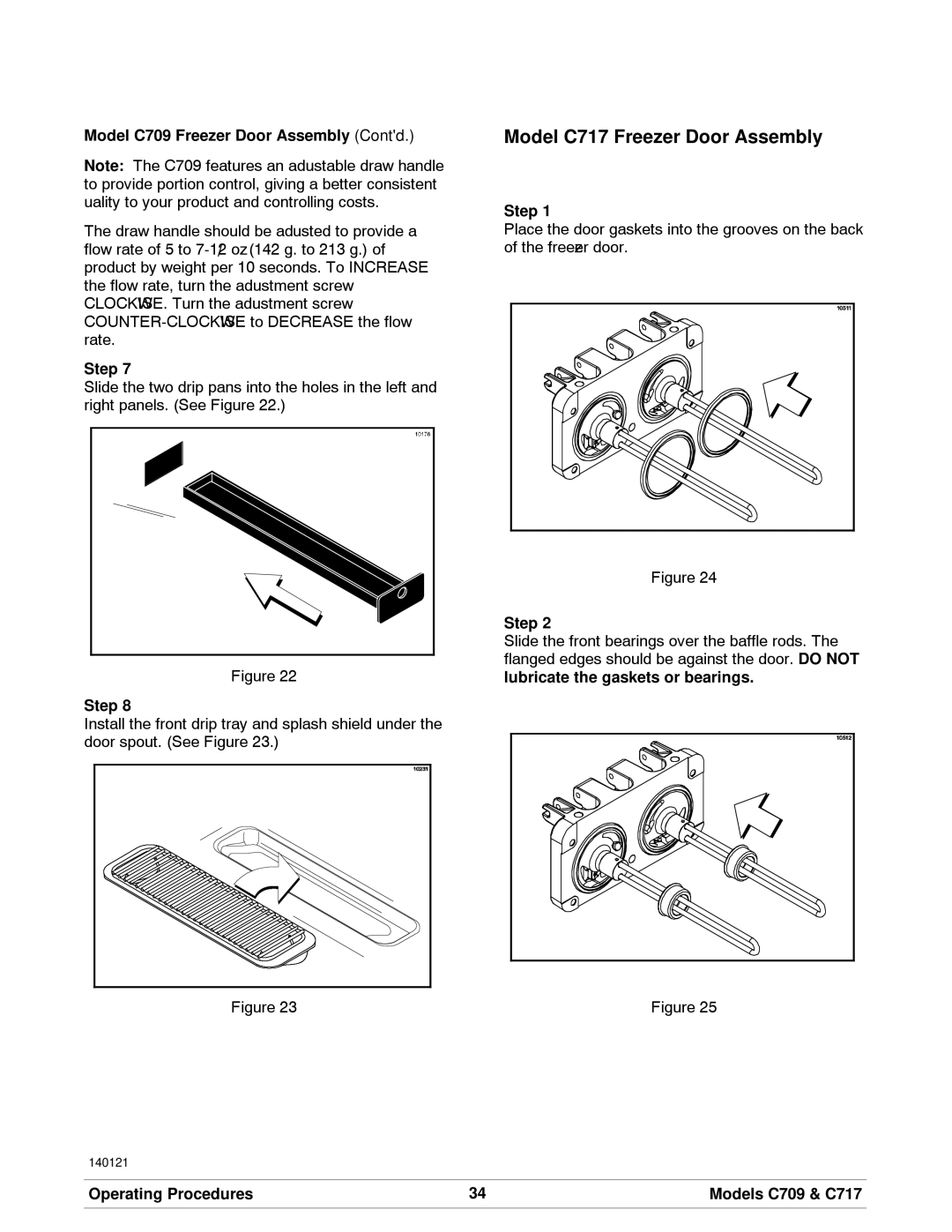 Taylor Model C717 Freezer Door Assembly, Model C709 Freezer Door Assembly Contd, Lubricate the gaskets or bearings 