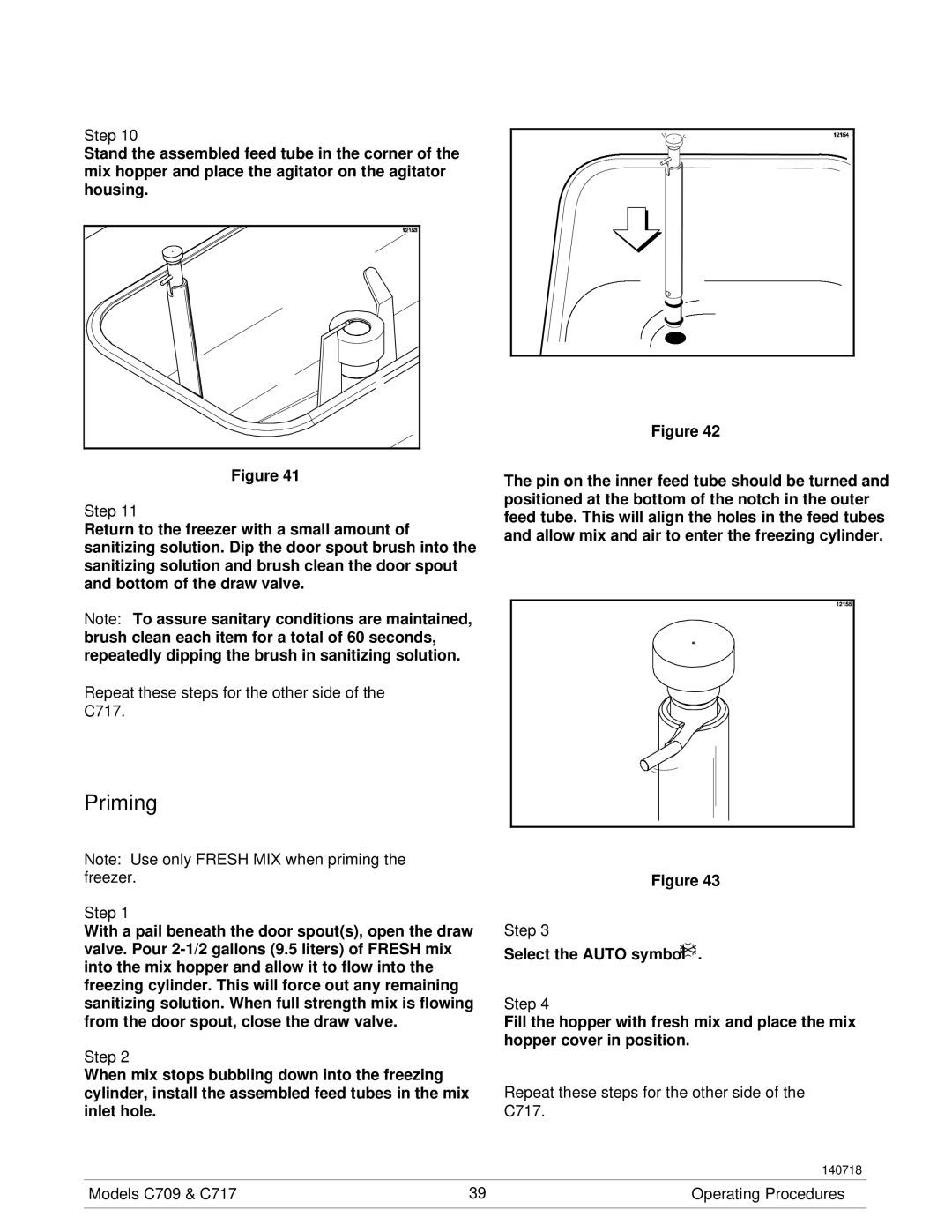 Taylor C709 manual Priming, Repeat these steps for the other side of the C717 