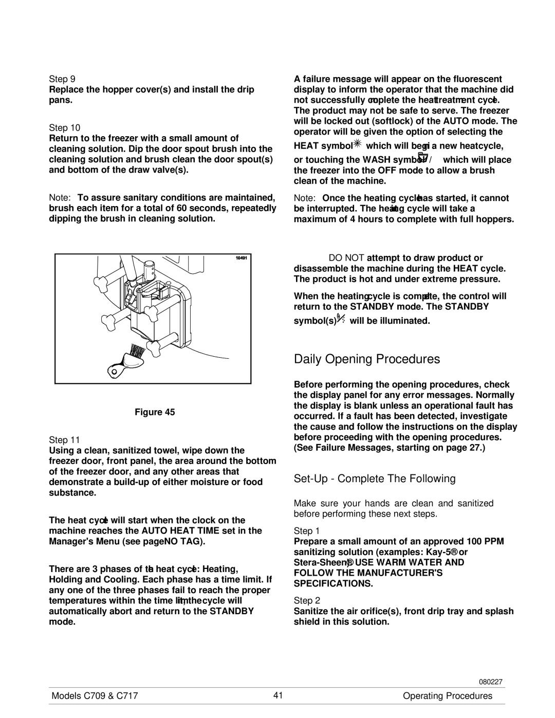 Taylor C717, C709 manual Daily Opening Procedures, Set-Up Complete The Following 