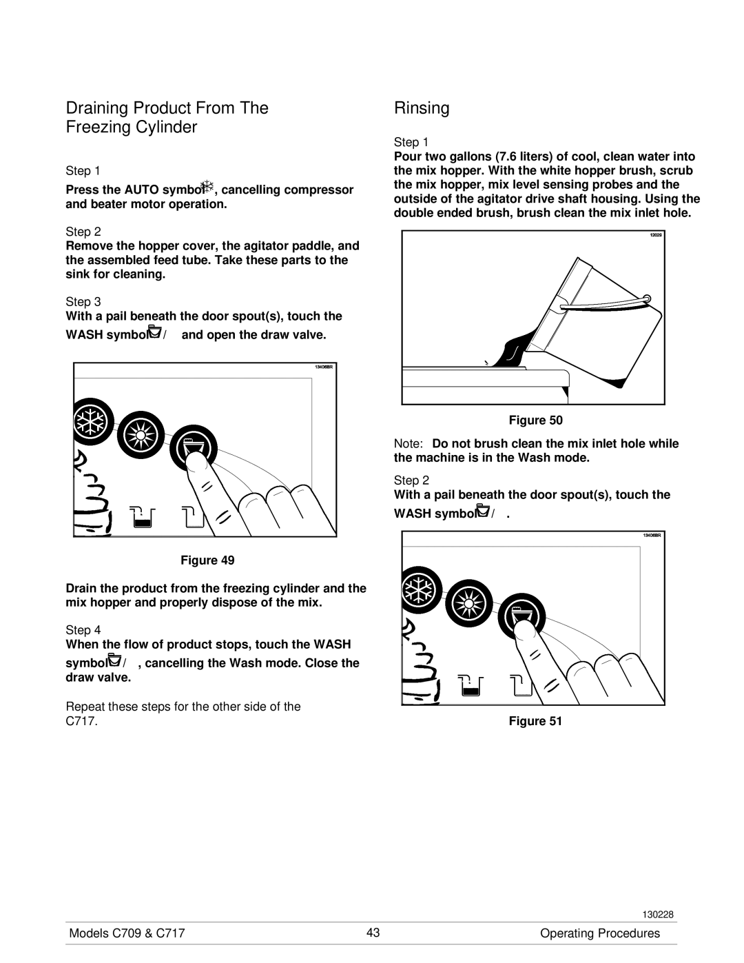Taylor C717, C709 manual Draining Product From The Freezing Cylinder, Rinsing 