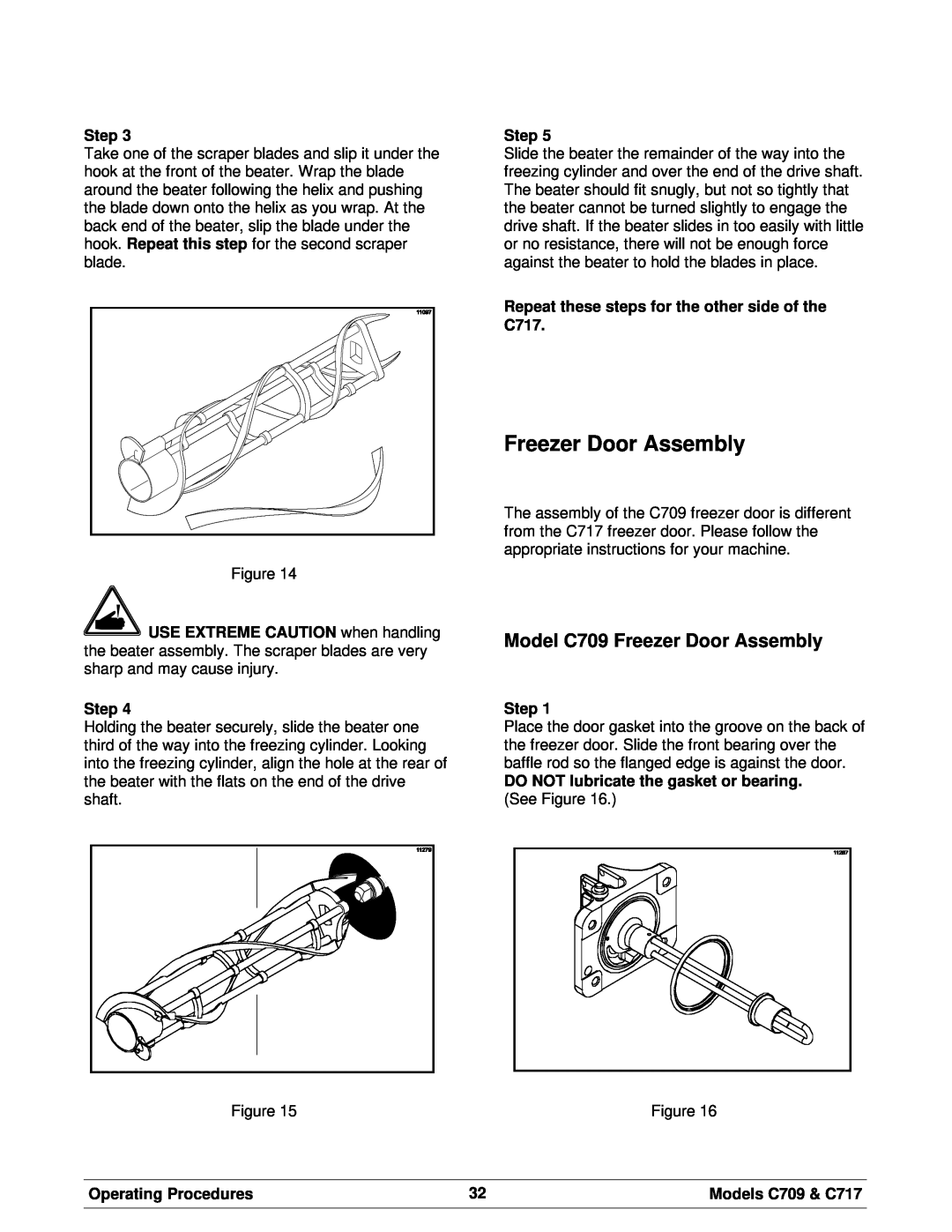 Taylor C709 manual Freezer Door Assembly, Step, Repeat these steps for the other side of the C717, Operating Procedures 