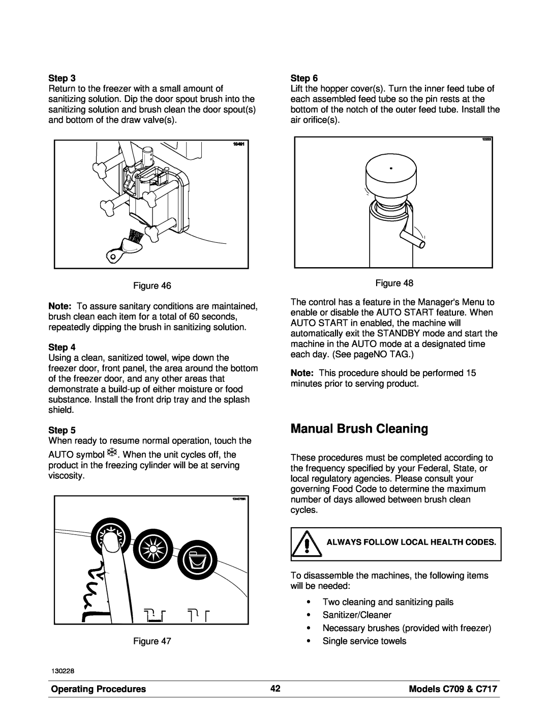Taylor manual Manual Brush Cleaning, Step, Operating Procedures, Models C709 & C717 