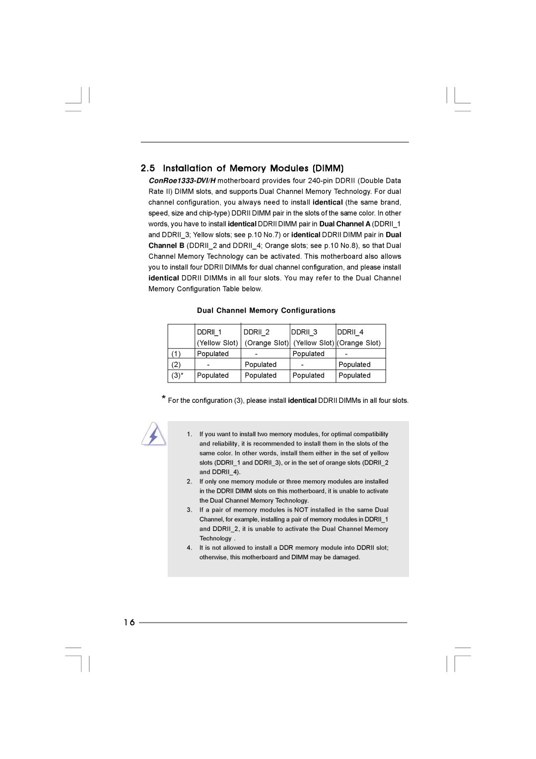 Taylor CONROE1333-DVI/H user manual Installation of Memory Modules Dimm, Dual Channel Memory Configurations 