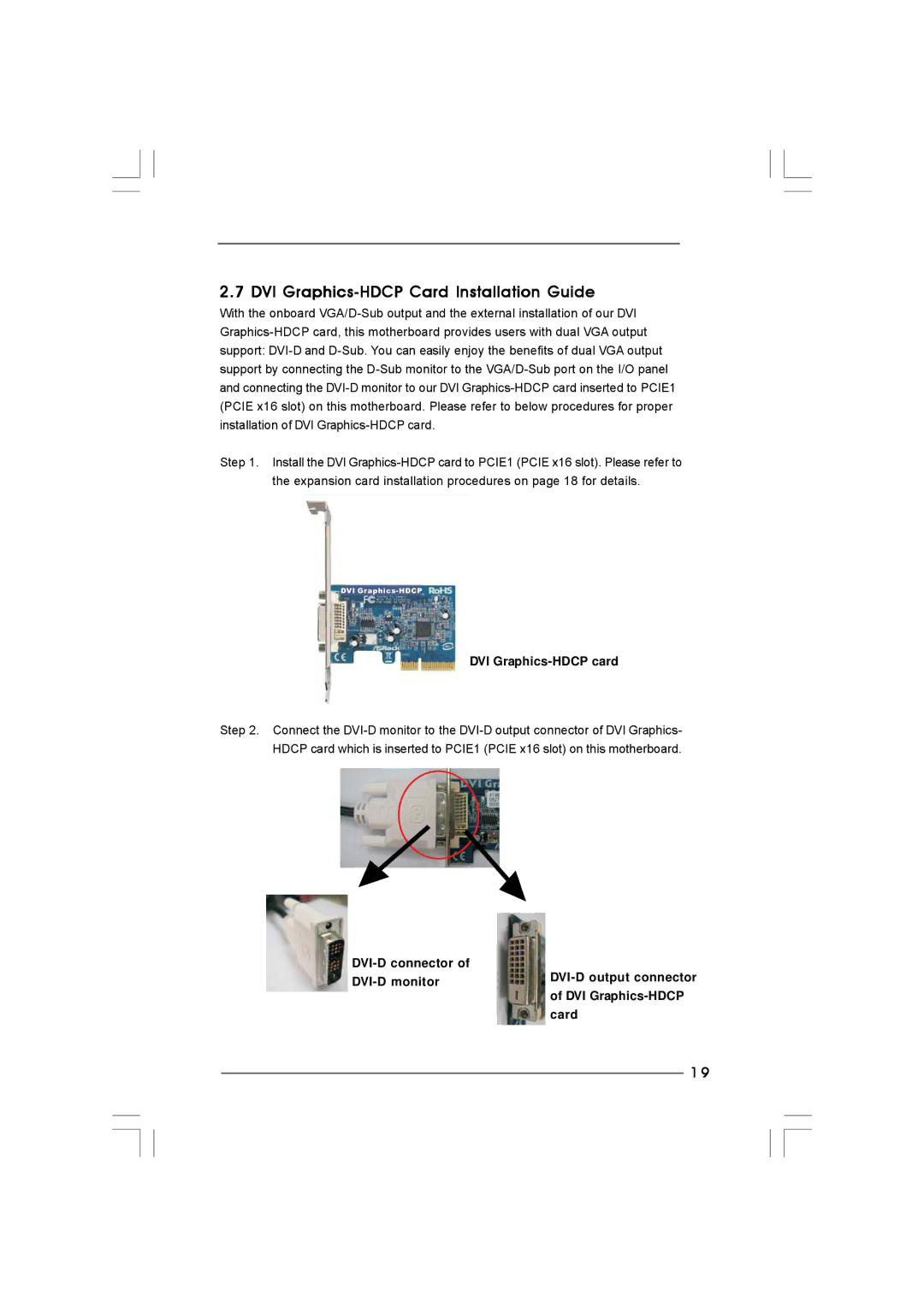 Taylor CONROE1333-DVI/H DVI Graphics-HDCP Card Installation Guide, DVI Graphics-HDCP card, DVI-D connector DVI-D monitor 