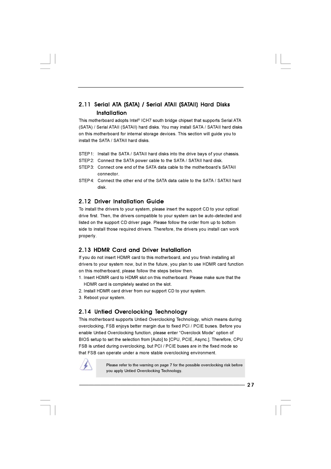 Taylor CONROE1333-DVI/H Driver Installation Guide, Hdmr Card and Driver Installation, Untied Overclocking Technology 