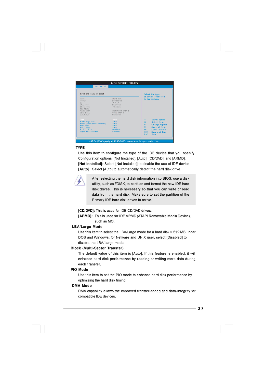 Taylor CONROE1333-DVI/H user manual LBA/Large Mode, Block Multi-Sector Transfer, PIO Mode, DMA Mode 